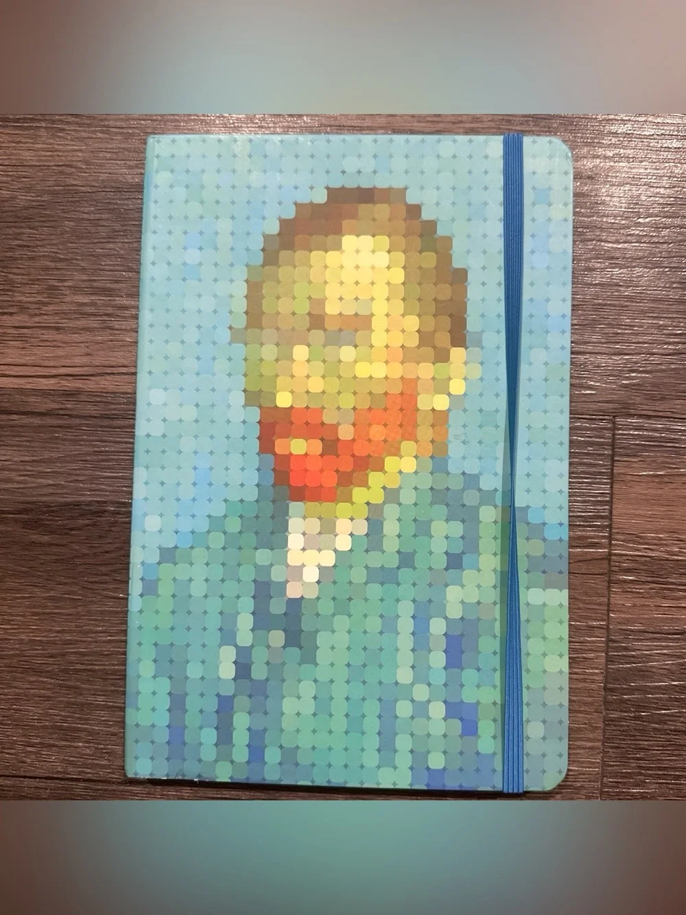 Pixel Art Portrait Van Gogh Hard Cover Journal - Blue & Teal